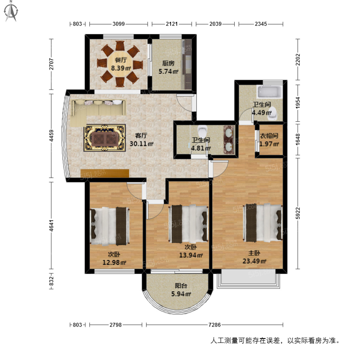 丽景花园-130平米三居-谷居家居装修设计效果图