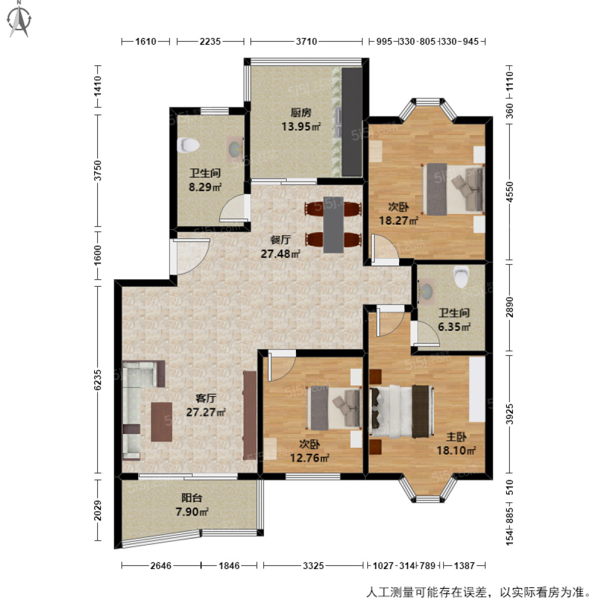 方汇花苑3室2厅户型图