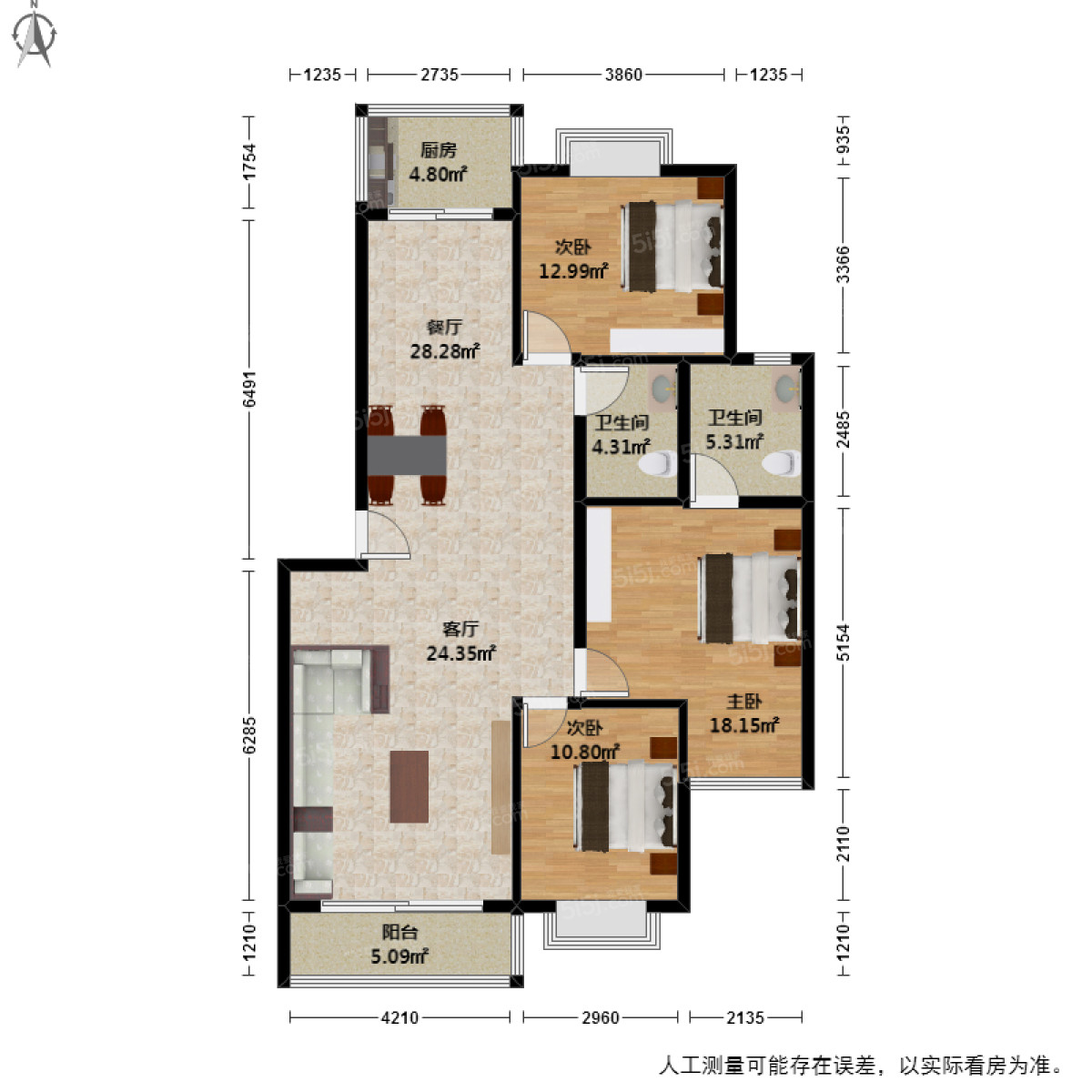 湖畔花园3室2厅户型图