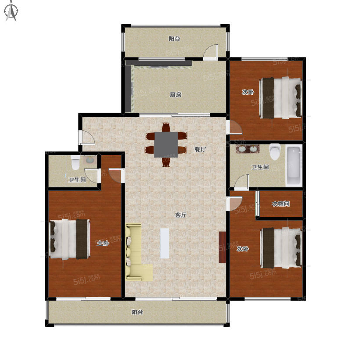 白馬公寓3室2廳戶型圖