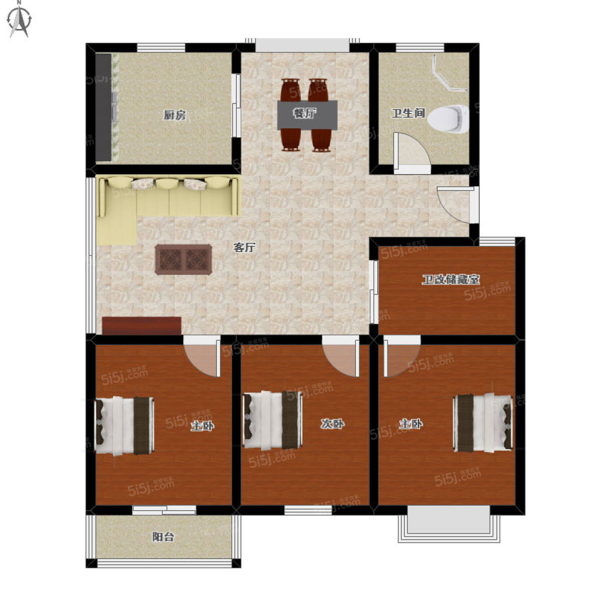 三房朝南 西边套 采光充足 拎包入住