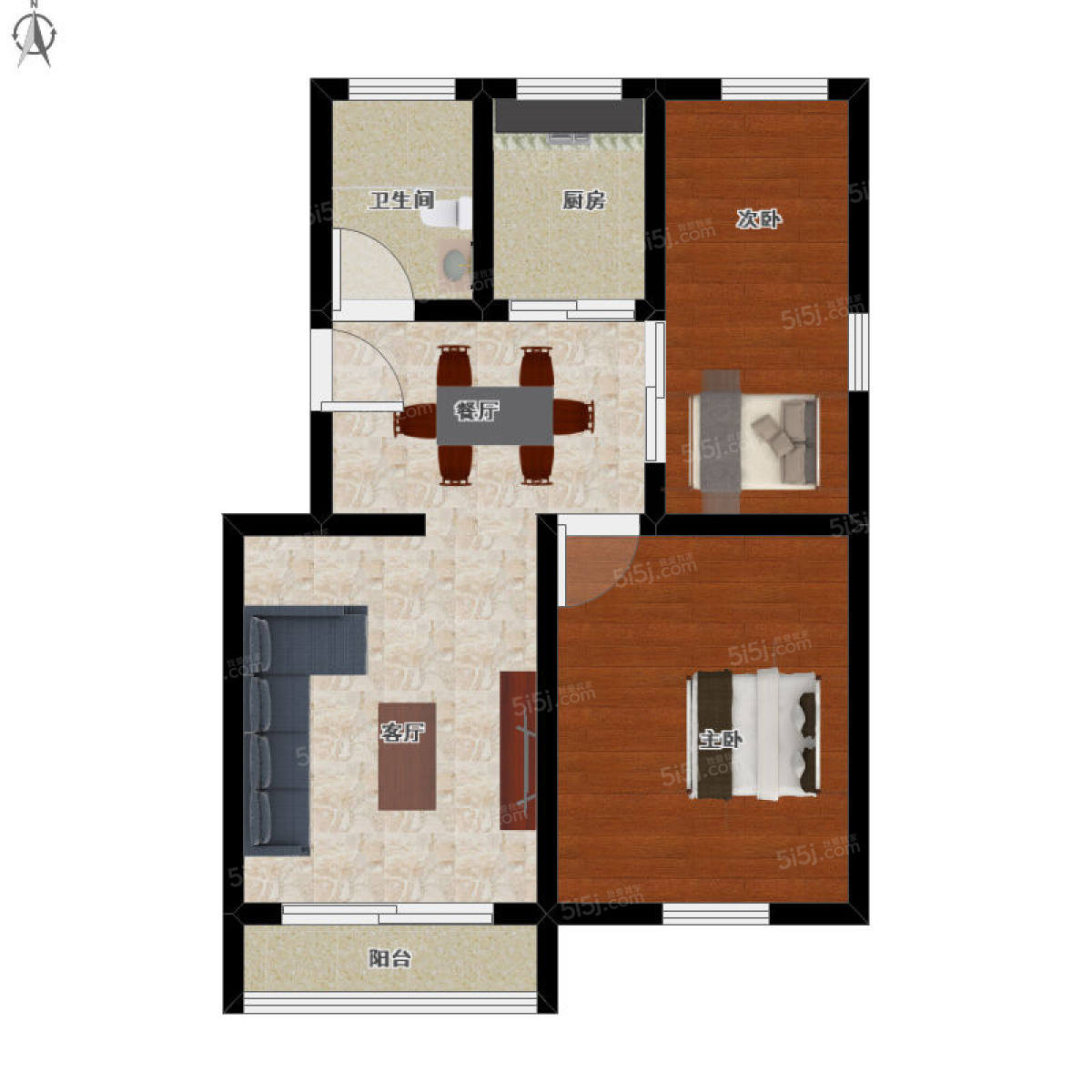 文二路66号2室2厅户型图