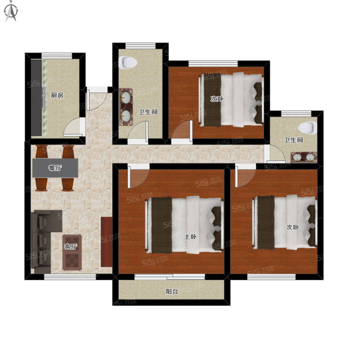 东方尚城西区 89方双阳台 双卫 全明户型 双地铁