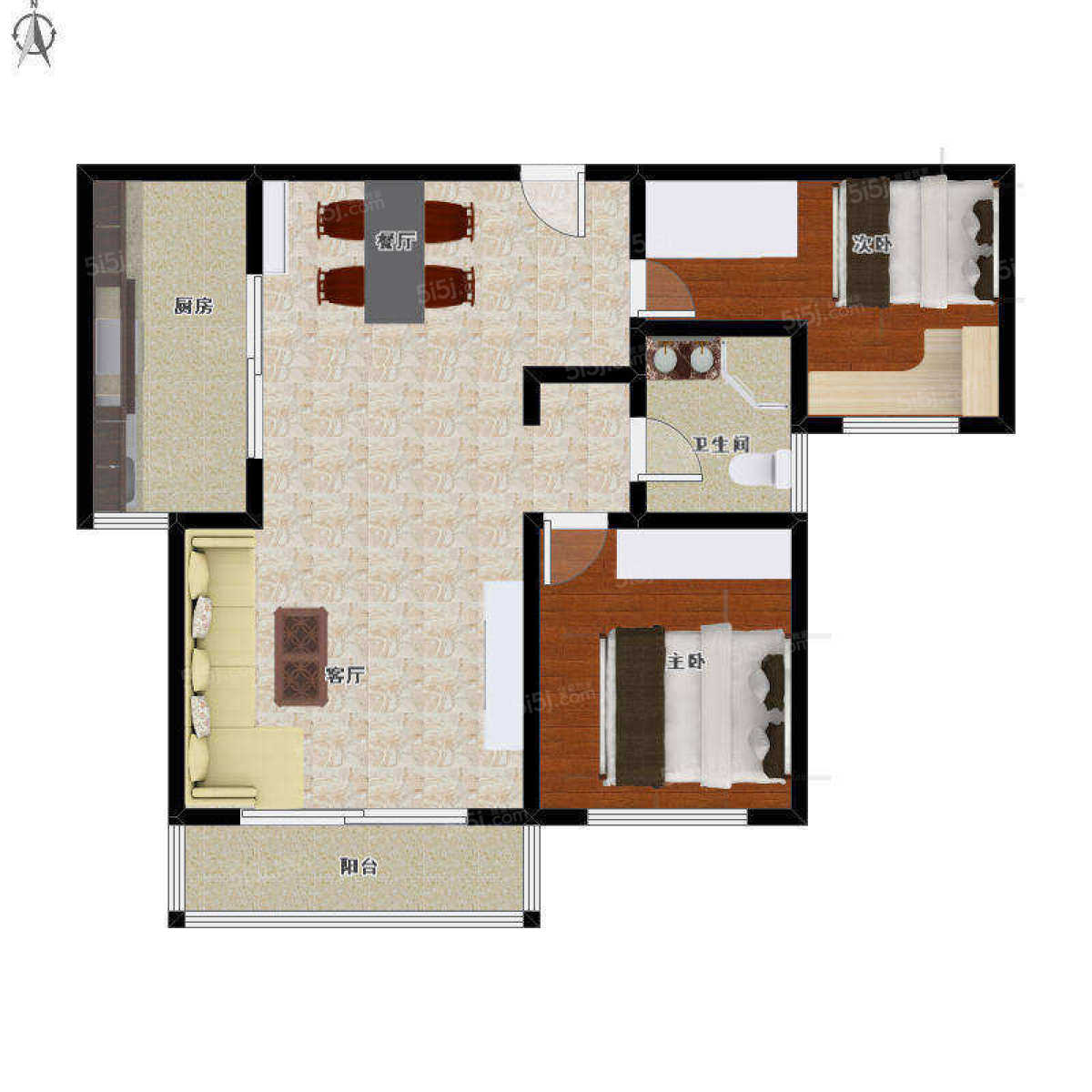 风景蝶院 2室2厅1卫 83㎡