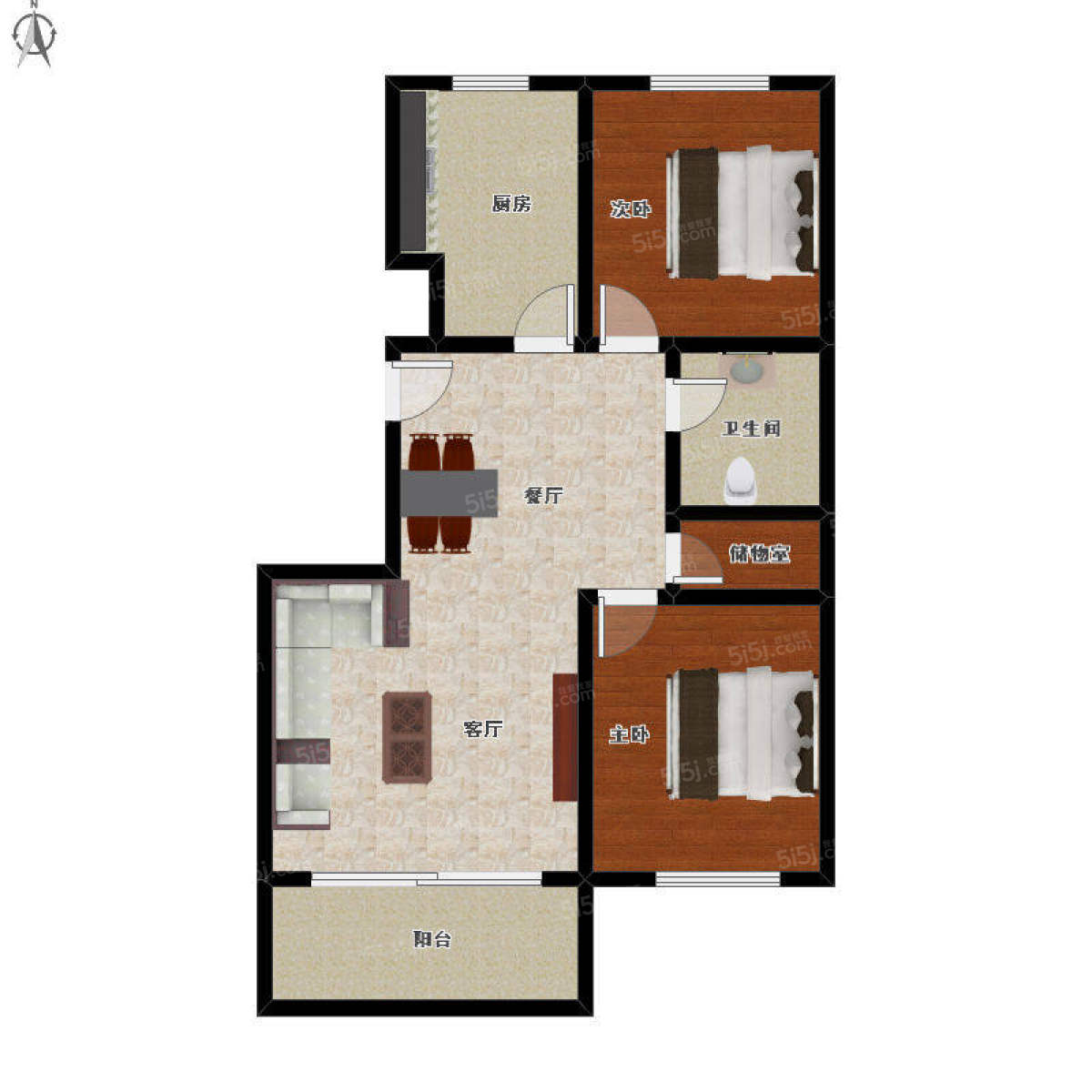 嘉绿景苑2室2厅户型图