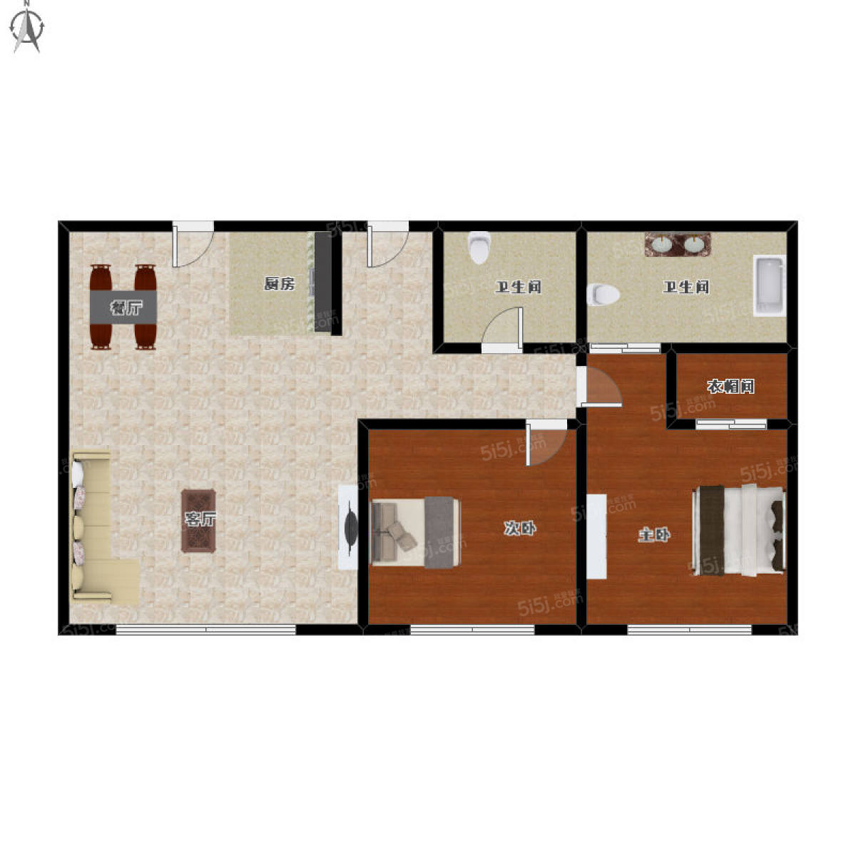 东方君悦2室2厅户型图