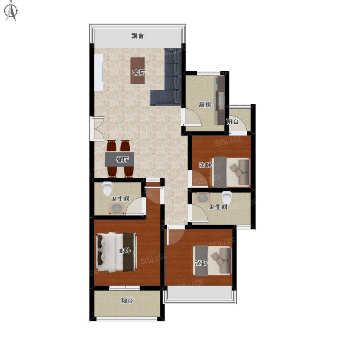 伊萨卡国际城 3室2厅2卫 119㎡