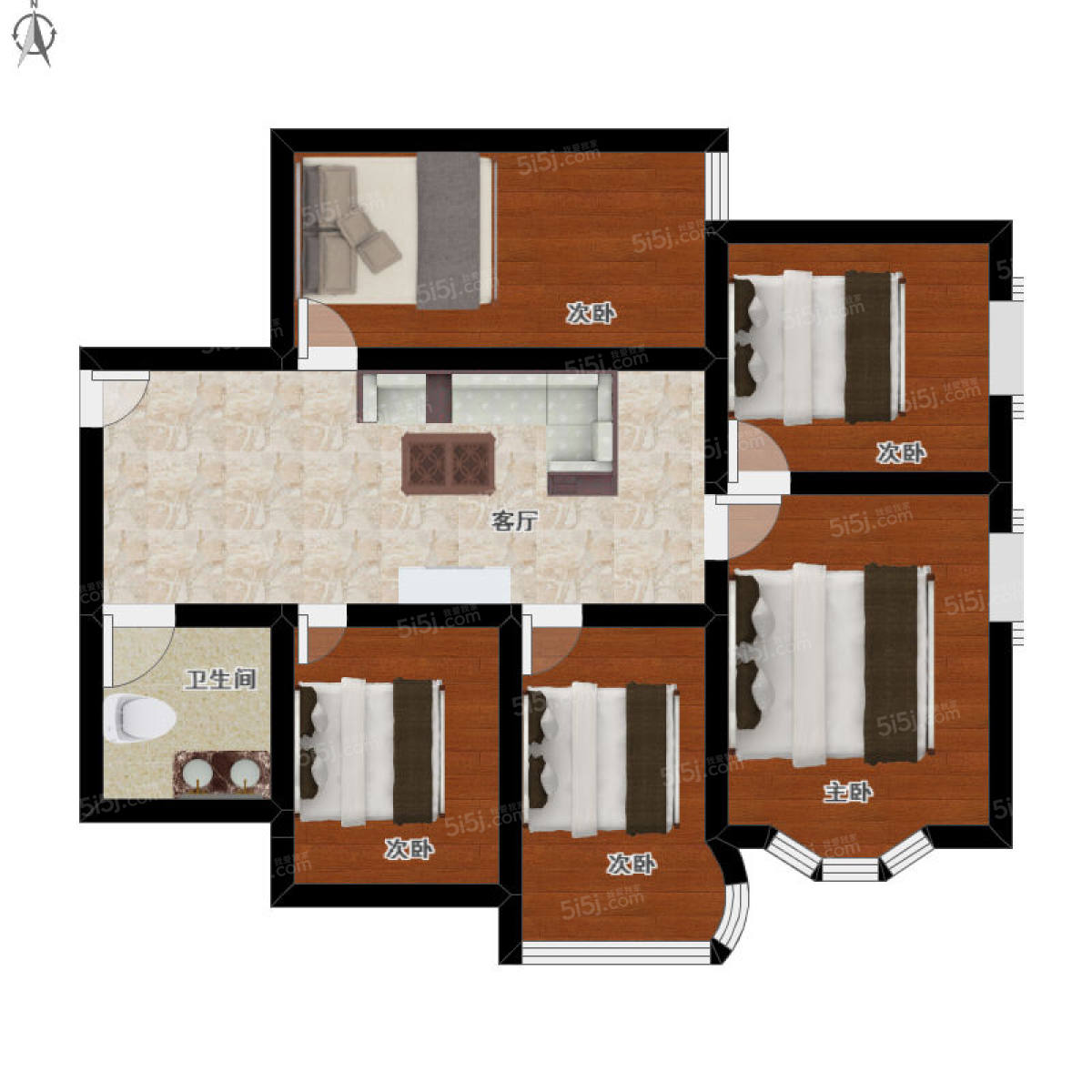三华园5室1厅户型图