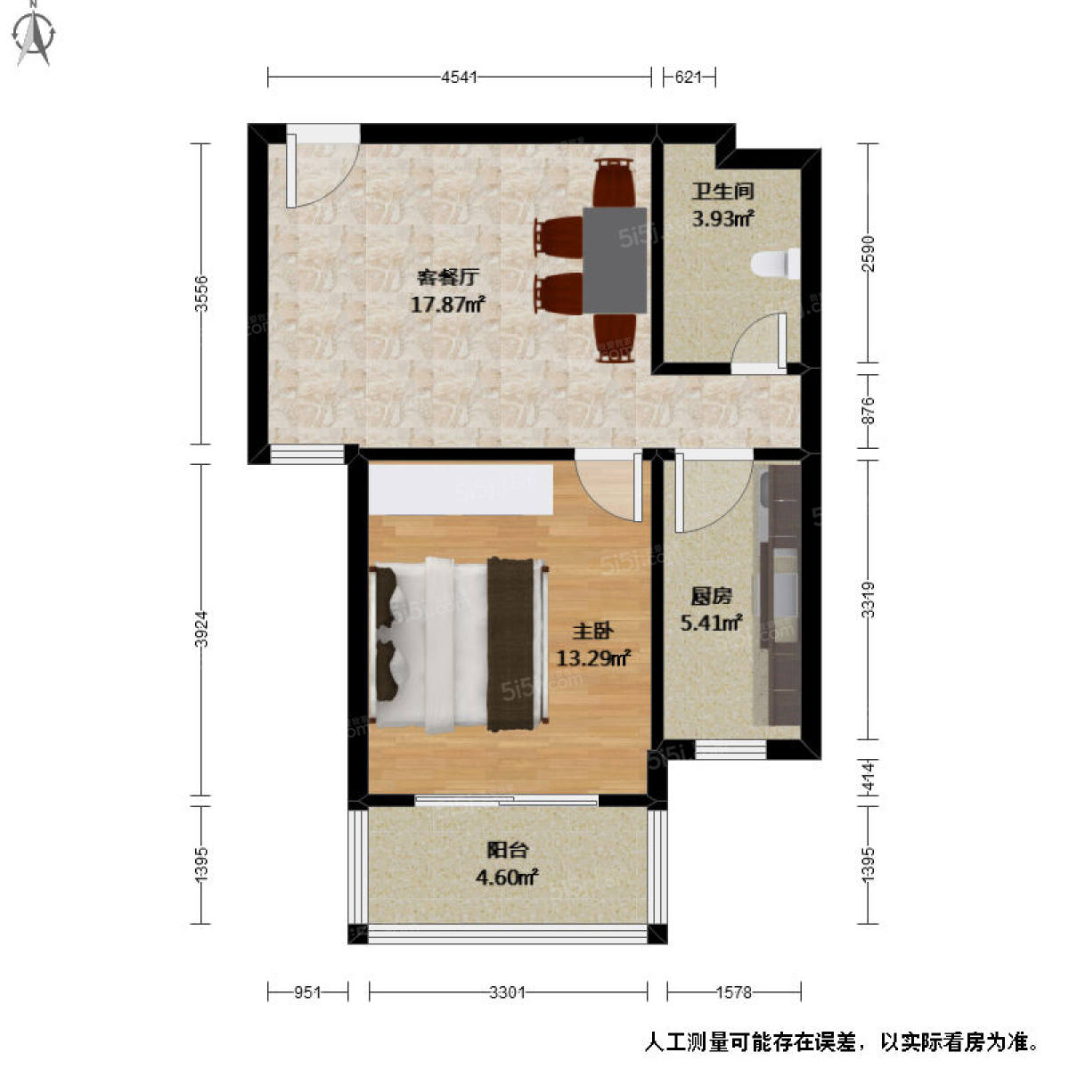东湖春天2室1厅户型图