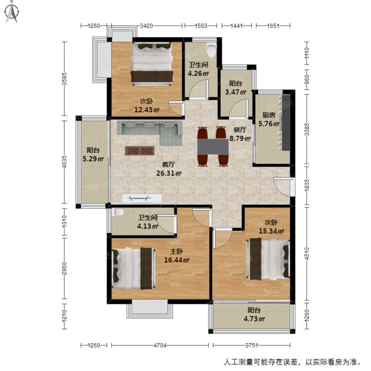 东方丽都花苑3室2厅户型图