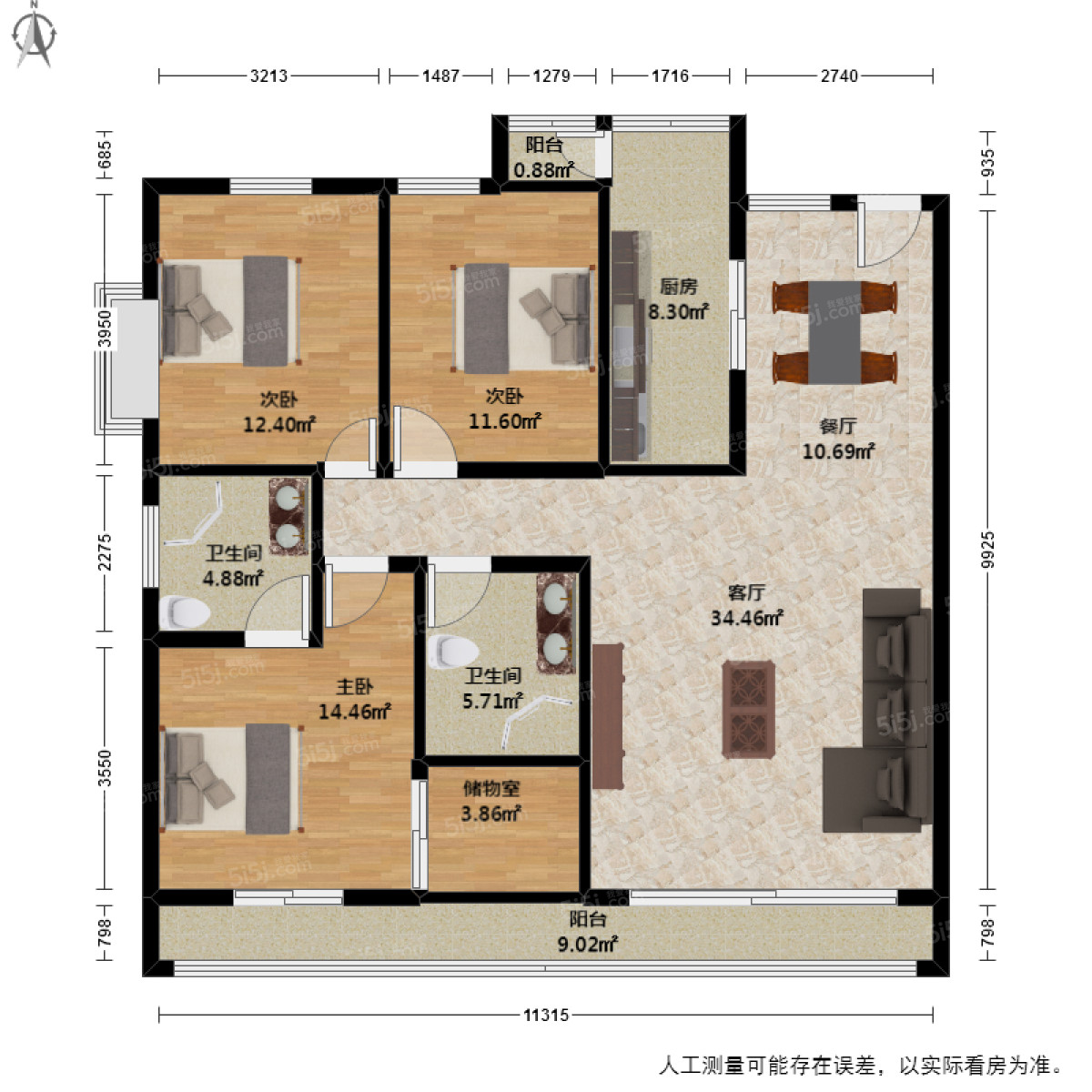 绿洲花园3室2厅户型图