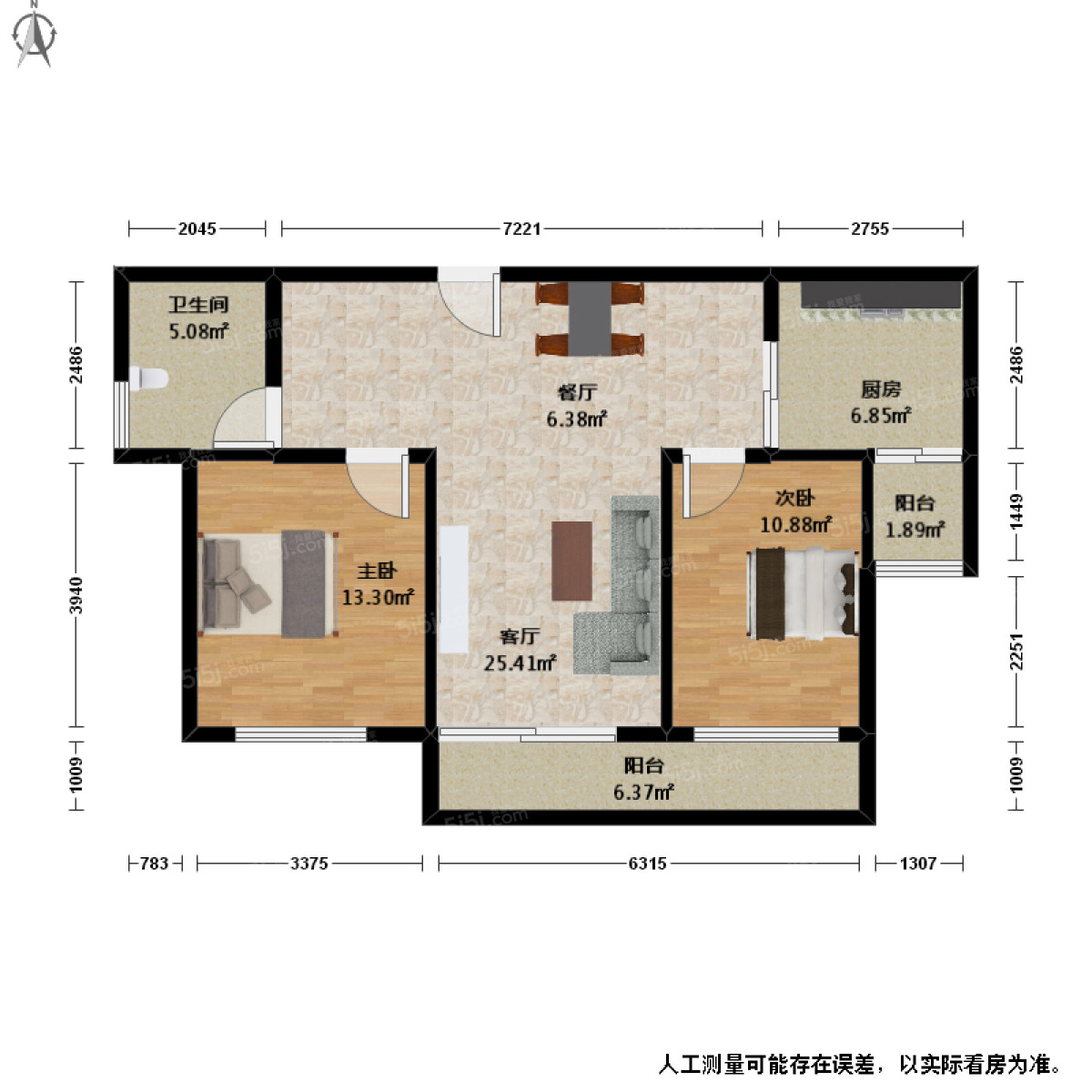 晓庐2室2厅户型图