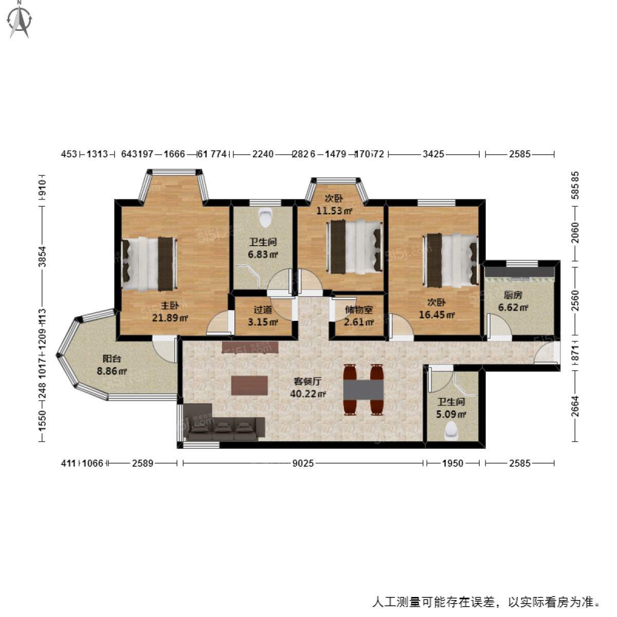 景湖苑3室2厅户型图