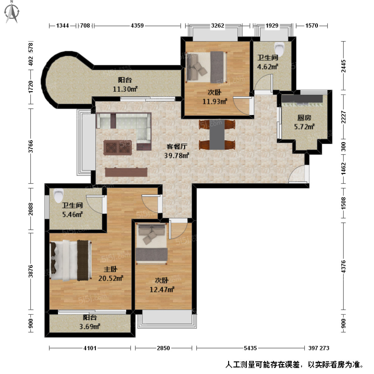绿都湖滨花园3室2厅户型图