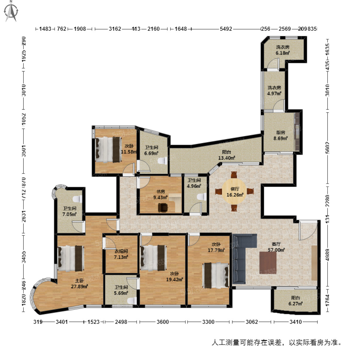 東方潤園5室2廳戶型圖