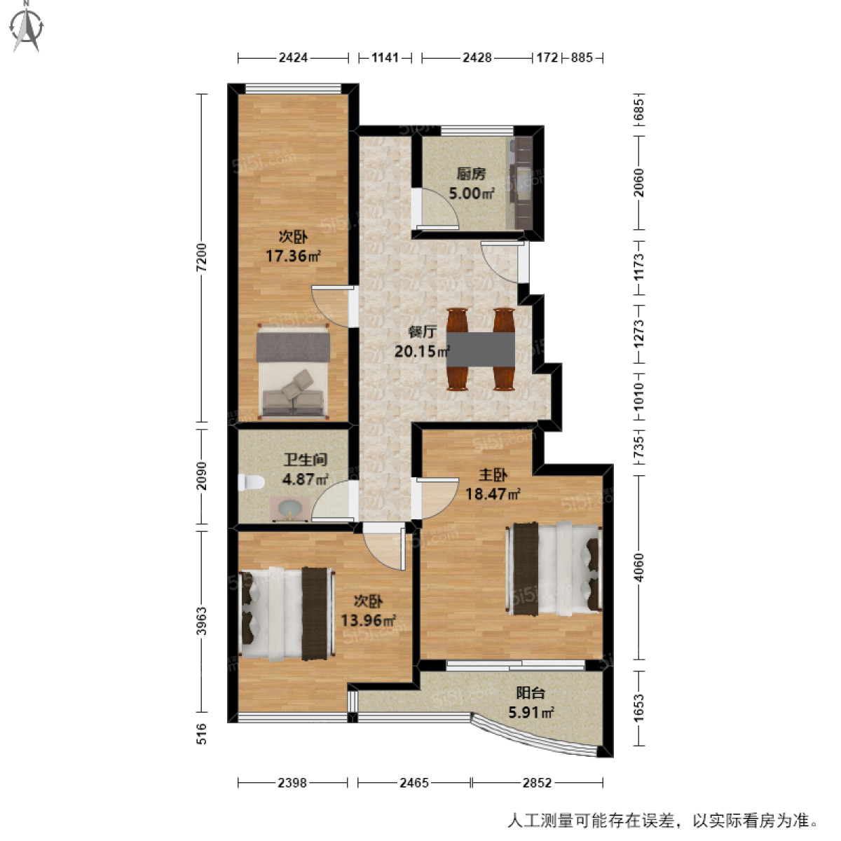 香榭里花园3室1厅户型图