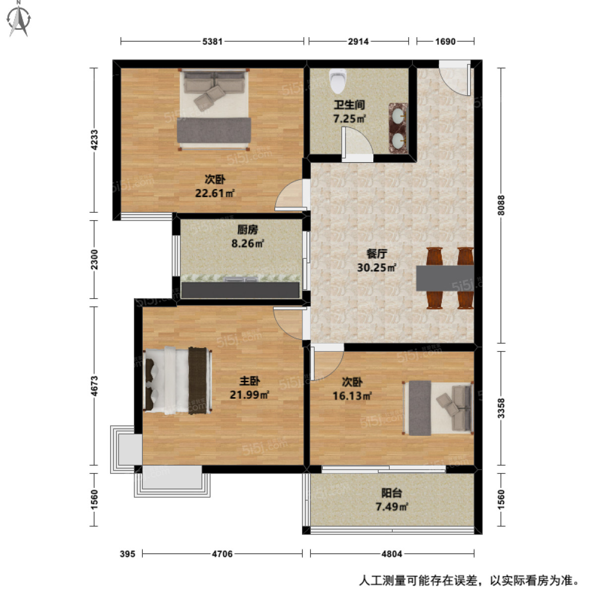 中兴花园百合苑3室1厅户型图