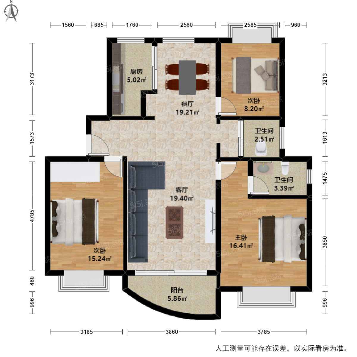 滨文苑3室2厅户型图