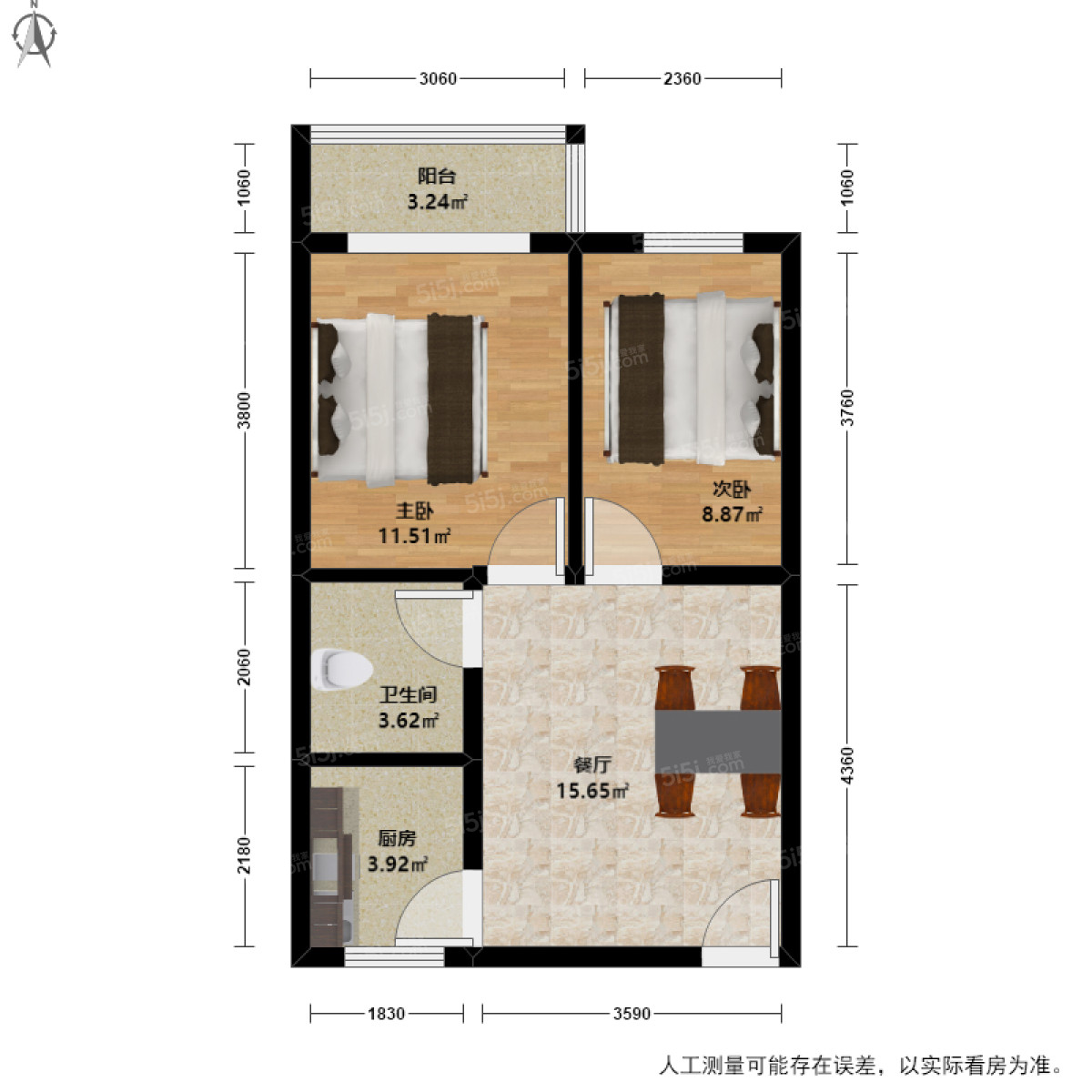 月季公寓2室1厅户型图