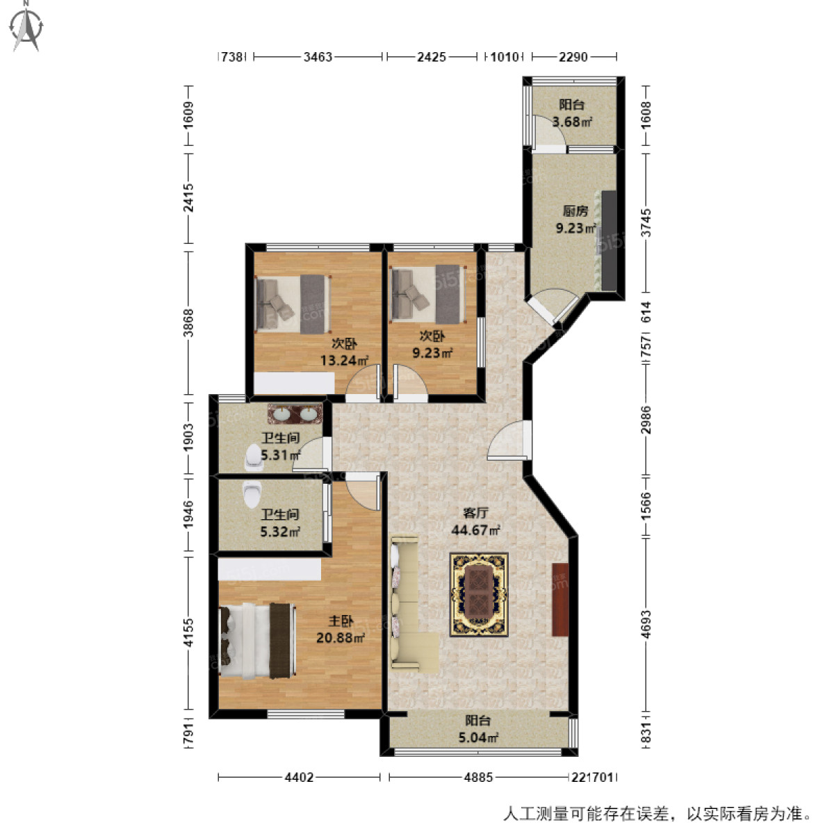 开元加州阳光广场3室1厅户型图