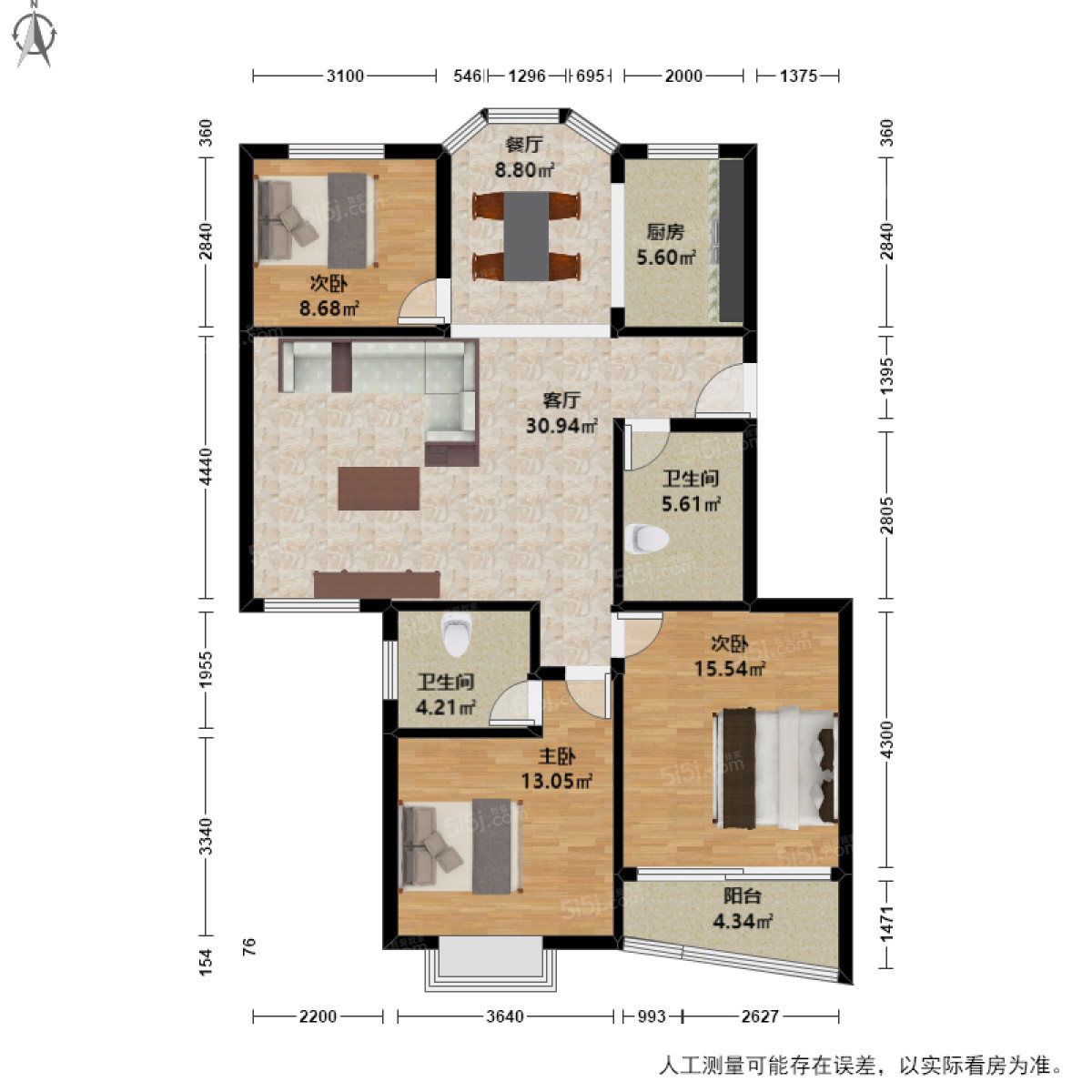 溪畔花园3室2厅户型图